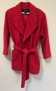 lot 57C image: C - Linda Allard Ellen Tracy Red Wool Blend Belted Coat Size Small