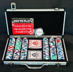 lot 62C image: ENT - Poker Chip Set in Aluminum Case with Playing Cards and Dealer Button