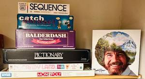 lot 64C image: C - Collection of 7 Family Board Games Including Sequence, Monopoly, Balderdash, and Bob Ross Art of Chill