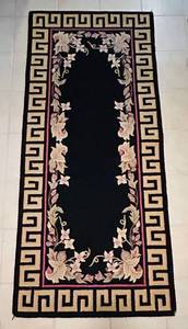 lot 66C image: ENT - Tai Ping 3 x 7 ft Wool Runner Rug with Greek Key Border and Floral Design