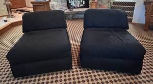 lot 69C image: LR - Pair of Black Lounge Chairs