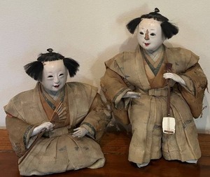 lot 74C image: SR - Pair of 10-Inch Antique Japanese Dolls with Traditional Instruments