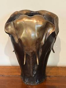 lot 75C image: SR - Bronze Elephant Head Vase Signed O. P. J. Mene 1870, 11 Inch