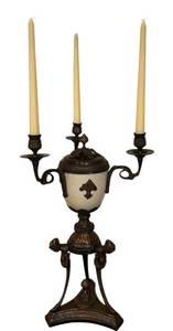 lot 77C image: LR - Antique Bronze and Porcelain Candelabra with Figural Details, 19in Tall