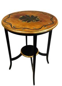 lot 79C image: LR - Decorative Wood Side Table with Painted Black and Gold Details, 27 in H