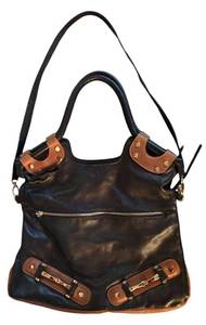lot 92H image: MBR - GG Boss Genuine Leather Black and Brown Tote Bag with Shoulder Strap