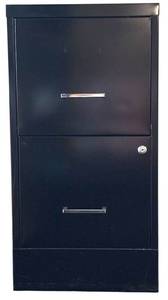 lot 137H image: UO - Vintage Black 2-Drawer Metal Filing Cabinet 29in x 15in x 22in