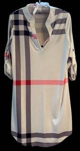 lot 148H image: MBR - Womens Plaid Tunic Dress with Roll-Tab Sleeves Size M