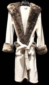 lot 184H image: MBR - Pottery Barn Faux Fur Trim Hooded Robe, Small