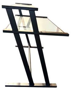 lot 190H image: UO - Modern Glass and Metal Desk with Two-Tier Design, 46.5 Inch Length