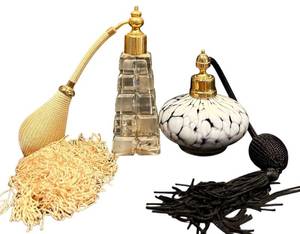 lot 196H image: MBR - Set of 2 Decorative Perfume Atomizer Bottles with Gold Accents