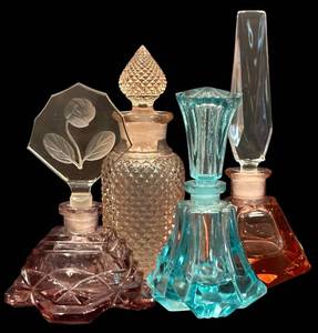 lot 200H image: MBR - Set of 4 Vintage Glass Perfume Bottles with Stoppers
