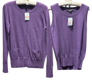 lot 201H image: MBR - Foxcroft Womens Size S Cardigan and Sleeveless Sweater Set in Purple