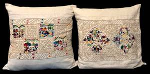 lot 202H image: LR - Pair of 19-Inch Square Embroidered Decorative Throw Pillows