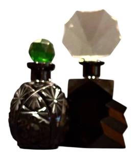 lot 203H image: MBR - Set of 2 Vintage Czech Perfume Bottles with Cut Glass Stoppers