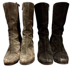 lot 204H image: MBR - Set of 2 Pairs Aquatalia Suede Mid-Calf Boots, Size 6, Made in Italy