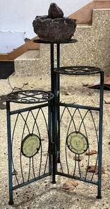 lot 211H image: G - Metal 3-Tier Folding Outdoor Plant Stand with Sun Motifs and Bird Planter