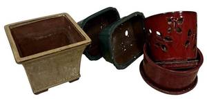 lot 212H image: G - Collection of Ceramic Planters in Red and Green Glaze