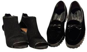 lot 215H image: MBR - Donald J Pliner Womens Size 6 Italian Shoes Pair Black Loafers and Wedge Sandals
