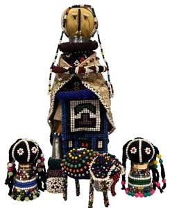 lot 216H image: MBR - African Beaded Doll and Animal Decor Collection, Set of 4