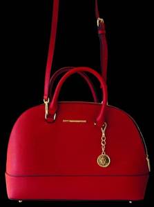 lot 217H image: MBR - Anne Klein Red Purse with Gold Accents, 15 in x 15.25 in