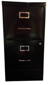 lot 218H image: UO - 2-Drawer Black Metal Filing Cabinet with Chrome Handles
