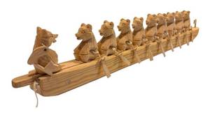 lot 227H image: LL - Vintage Handcrafted Wooden Bear Rowboat Novelty Sculpture
