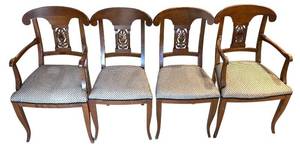 lot 234H image: LL - Vintage Wooden Arm Chairs with Carved Back and Patterned Upholstery