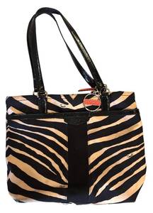 lot 236H image: LL - Coach Zebra Print Tote Purse with Black Patent Straps
