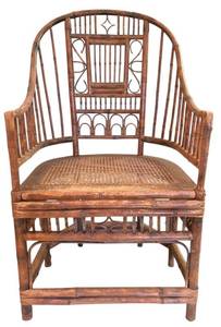 lot 250H image: LL - Vintage Bamboo and Cane Accent Chair with Decorative Back