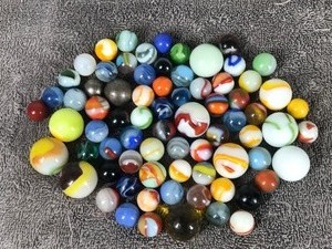 lot 201 image: Lot of Collectible Marbles with 9 Boulders - some do illuminate green with black light - see pictures 
