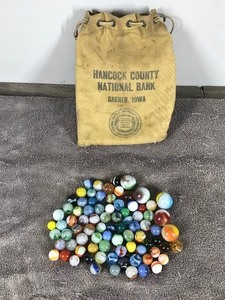lot 206 image: Lot of Collectible Marbles & Vintage Bank Bag