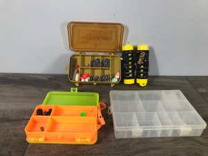 lot 230 image: 3 Small Fishing Tackle Boxes and Snell Holders with Lindy Rigs