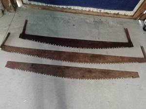 lot 41 image: 3 Vintage 2 man saw blades (2 with wood handles)