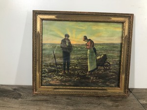 lot 245 image: Vintage Framed Picture - Jean Francois Millet  - Farmers Praising the Earth for Their Daily Food