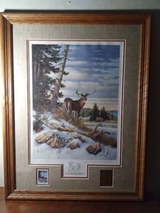 lot 80 image: 1992 Signed Where Freedom Reigns framed limited edition print by C&B Promotions Inc. with stamp and coins