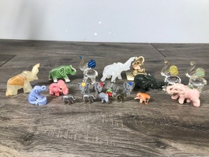 lot 290 image: Lot of 20 Collectible Miniature Elephant Figurines - Some are Metal, Blown Glass, Stone, Ceramic and More