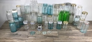 lot 291 image: Large Lot of Vintage Canning Jars and More - Ball - Crown - Improved Gem - Atlas - Kerr - Mason