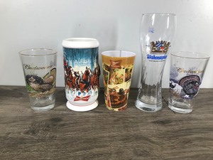 lot 294 image: 5 - Collectible Beer Glasses & Mugs - Budweiser - Miller High Life - Weihenstephan