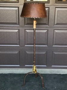 lot 23A image: Floor Lamp with Leather Shade - 60 Tall