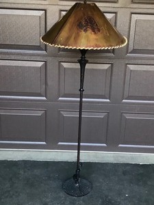 lot 22A image: Floor Lamp with Buffalo Design on Copper Shade - 60 Tall
