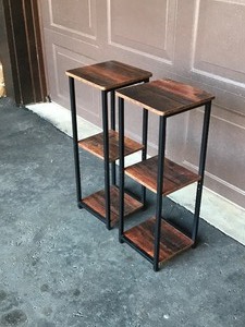 lot 13A image: 2 - Small 3 Tier Stands - Metal Framed with Wood Shelves - Smoke Free