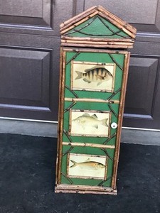 lot 11A image: Small Wall Hanging Cabinet with Fish Theme on the Front and Willow for Trim  - Smoke Free