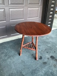 lot 8A image: Small Wood Table with Log Legs and Drop Down Leaf on One Side  - Smoke Free