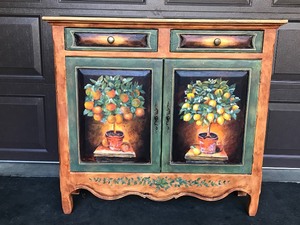 lot 21 image: 2 Door 2 Drawer Hand Painted Solid Wood Cabinet - Smoke Free