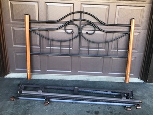 lot 20 image: Wood  Metal Headboard with Bed Frame - 75 Wide x 51 tall - Smoke Free