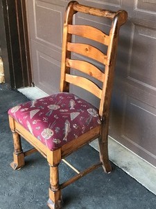 lot 14 image: Solid Wood Chair with Trout Fishing Design on Cushion - Smoke Free