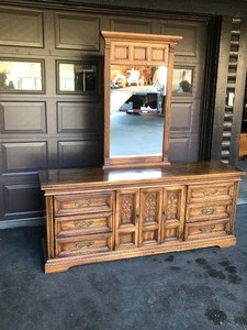 lot 12 image: Burlington House Furniture 9 Drawer Solid Wood Dresser with Mirror - Smoke Free