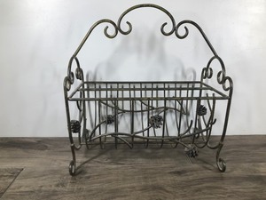 lot 311 image: Wrought Iron Storage Bin for Magazines Etc - Has Pinecones for Decoration on the Outside