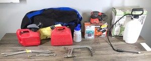 lot 322 image: Gas Cans - Polaris Bag - Sander - Clamp - Sprayers and More